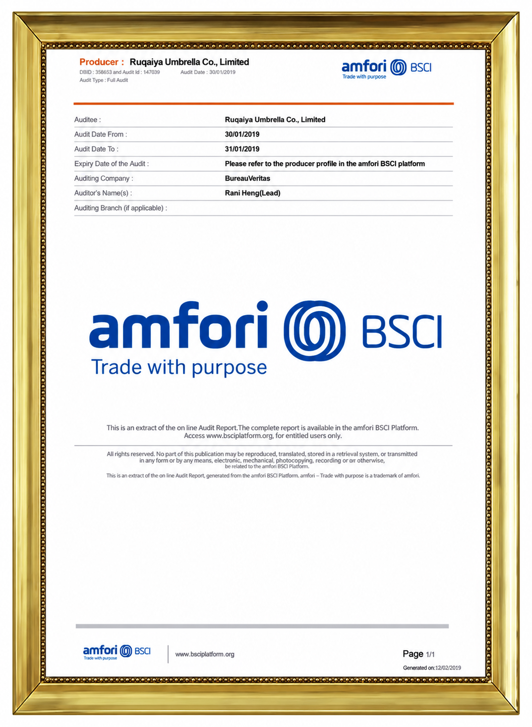 BSCI certification certificate